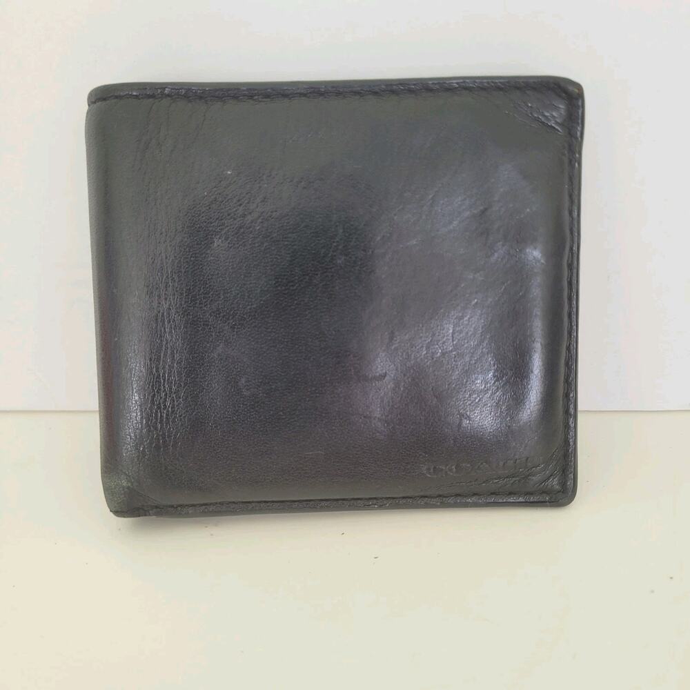 Coach Designer Mens Wallet Black Bifold Leather Folding Medium Logo Vintage